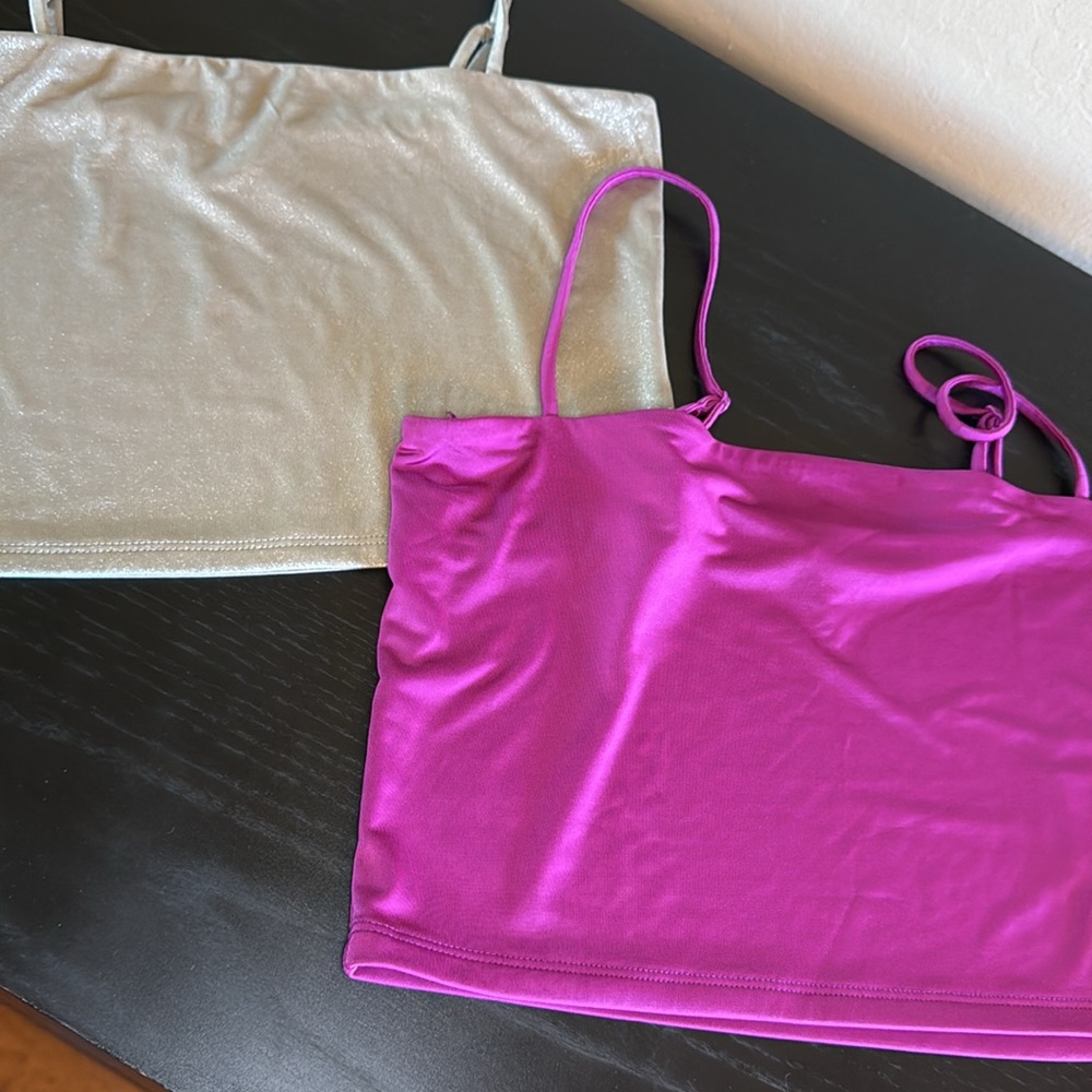 Express Women’s Body Contour Crop stretch Tops Color Cranberry & Metalli… - Picture 7 of 14